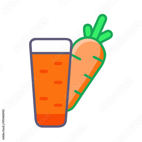 Vibrant carrot juice and fresh carrot illustration on black background.