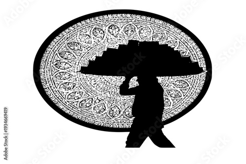 Person Carrying Large Tray of Eid Kahk Silhouette Vector for Traditional Street Celebration and Bakery Concept
