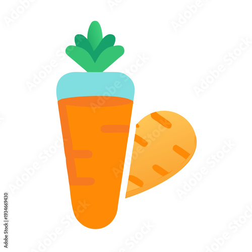 Two stylized carrots with bright colors and simple shapes on black background