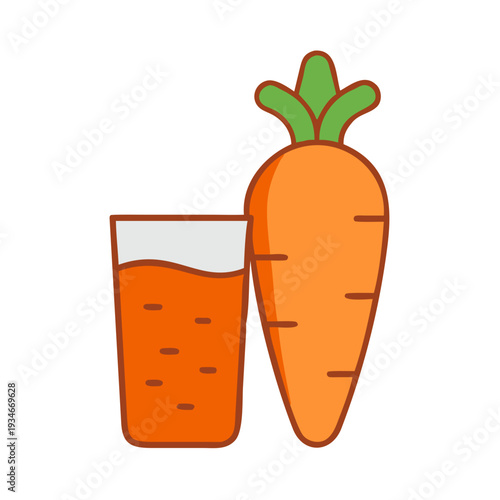 Vibrant carrot and carrot juice illustration, healthy food and drink concept