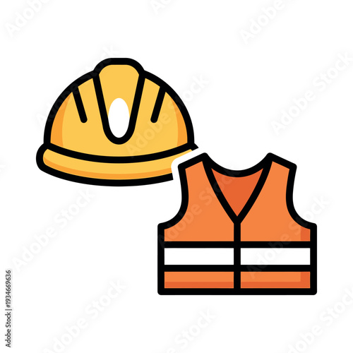 Construction Worker Safety Vest and Helmet.