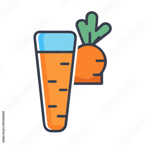 Cartoon illustration of carrots, one is juiced and has a blue top