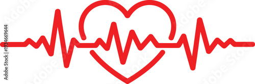 Heart with heartbeat line graphic illustration in vibrant red Vector