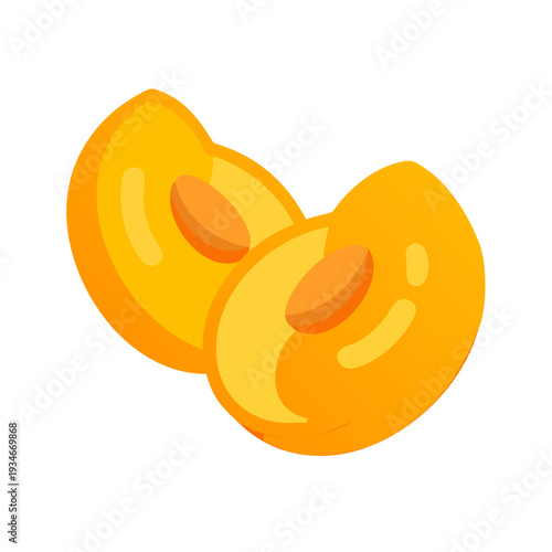 Vibrant flat illustration of two halves of a peach on a black background