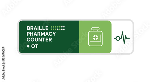 Braille Pharmacy Counter Sign Illustrating Medication and Vital Signs For Healthcare