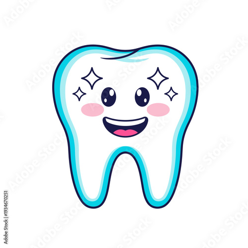 Cheerful Animated Tooth Depicting Healthy Oral Hygiene and Sparkling Cleanliness on White Background