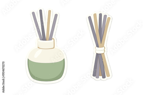 Diffuser and fragrance sticks on a white background for home scent