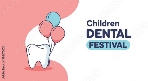 Cheerful Dental Festival Illustration Celebrating Children's Oral Health With Balloons