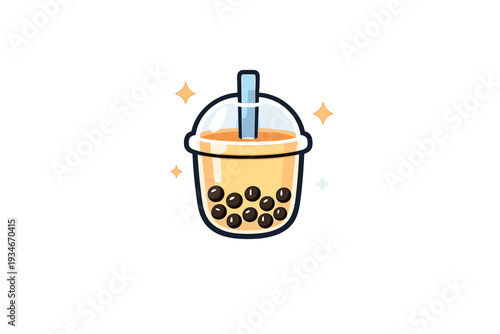 Cup of bubble tea with pearls and a straw on a white background