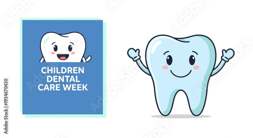 Cheerful Dental Hygiene Illustration Promoting Children's Dental Care Awareness