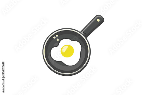 Frying an egg in a black pan on a simple kitchen counter during