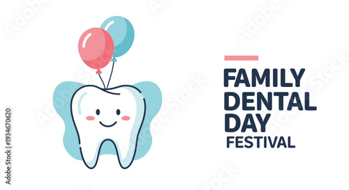 Cheerful Illustration for Family Dental Day Festival Featuring a Smiling Tooth