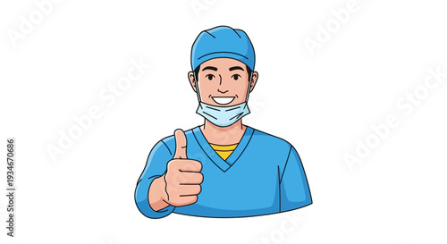 Cheerful Medical Professional Giving Thumbs Up Sign Promoting Approval And Success