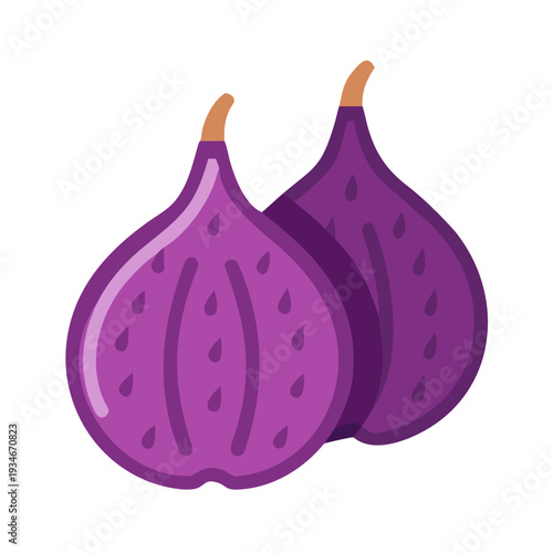 Pair of vibrant purple figs with a flat vector illustration on black background