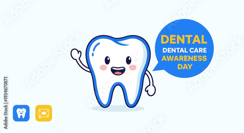 Cheerful Tooth Cartoon Promoting Dental Health and Awareness Campaign Concept