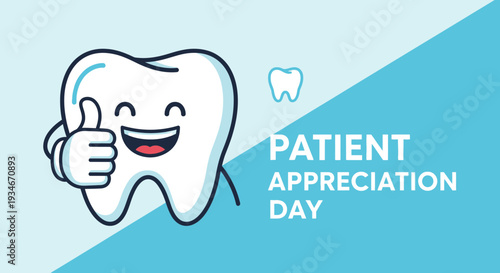 Cheerful Tooth Celebrating Patient Appreciation Day With Thumbs Up Gesture for Dental Care