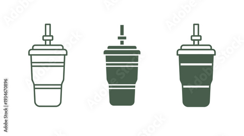 Disposable Coffee Cups with Lids and Straws Isolated on White Background