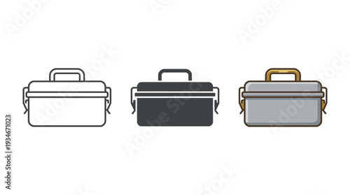 Lunch Box Set with Different Colors and Handles Isolated on White Background