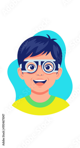 Cheerful Youngster Wearing Vision Testing Glasses in Colorful Artistic Illustration