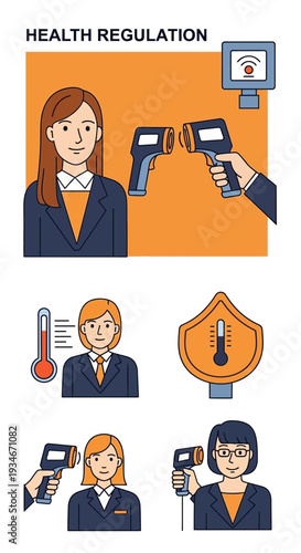 Business Employee Temperature Screening Procedures During Health Regulation in Vector Illustration