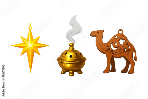 Star incense burner and camel shape represent cultural symbols and