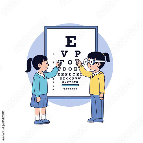 Children Examining Eyesight with Vision Chart in a Pediatric Ophthalmology Clinic