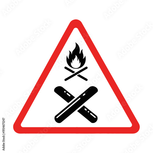 Campfire Warning Sign Illustrating Fire Hazard: Alerting to Potential Danger and Precautions