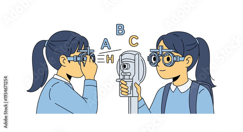 Children Undergo Comprehensive Eye Exam Using Modern Ophthalmic Equipment