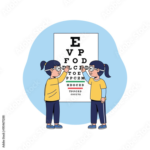 Children Undergoing Vision Test Examination with Eye Chart for Enhanced Visual Acuity Screening