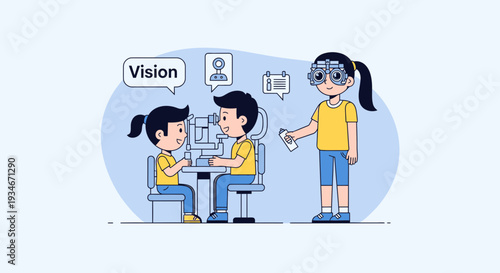 Children Undergoing Vision Test at Ophthalmologist with Modern Eye Examination Equipment