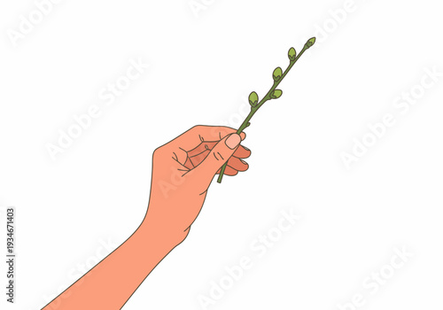Hand Holding a Small Green Branch.