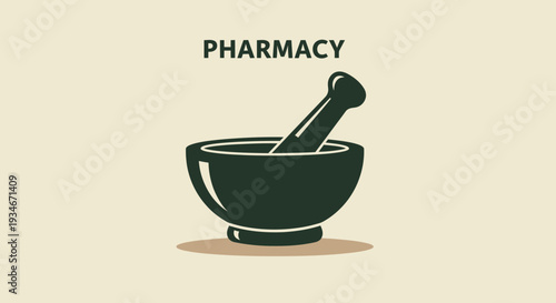Classic Pharmacy Logo Illustrating Mortar and Pestle for Medical and Healthcare Purposes
