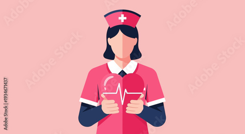 Caring Nurse Holding Heart Symbol: Healthcare Professional in Medical Uniform