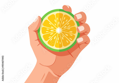 Hand Holding Orange Slice Illustration.