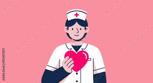 Caring Nurse Holding Heart Symbolizes Healthcare, Kindness, and Compassion in Vector Illustration