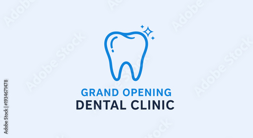 Clean And Shiny Dental Clinic Opening Announcement With Sparkling Blue Tooth Icon Design