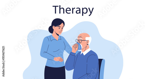 Caring Therapist Assisting Senior Patient with Breathing Treatment in Clinical Setting