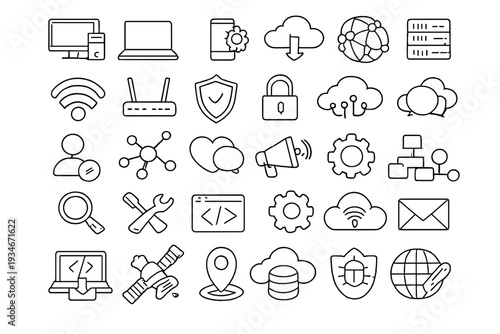 Icons of technology and communication representing various digital