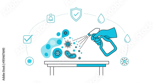 Cleanliness and Hygiene: Vector Illustration of Disinfection, Germ Elimination, and Surface