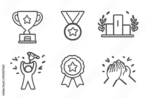 Trophy medal and award symbols represent achievements and celebration