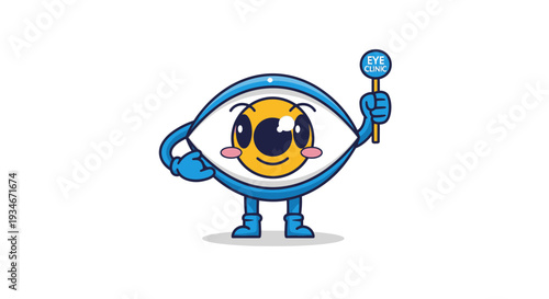 Cartoon Eye Mascot with Eye Clinic Sign Representing Vision and Ophthalmology