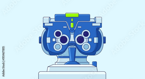 Cartoon Illustration of Optometry Device Depicting Eye Examination Process and Vision