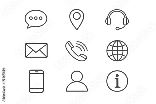 Icons for communication location and support services with various