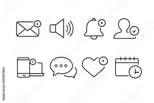 Notifications and icons representing user interactions on digital