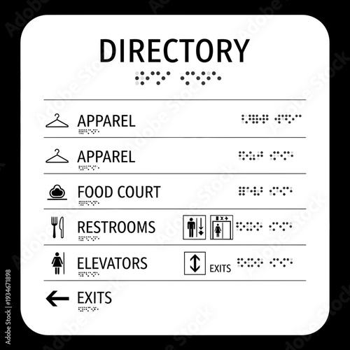Clear Directory Sign Illustrating Accessibility Features For Navigation Within A Modern Facility