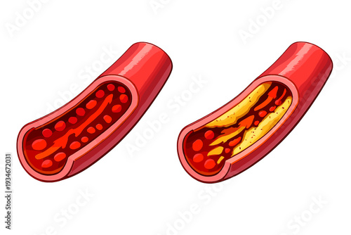 Comparison of healthy blood vessel and clogged blood vessel in human