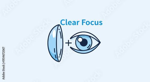 Clear Vision Illustration: Contact Lens and Eye Combining for Perfect Sight with Focus