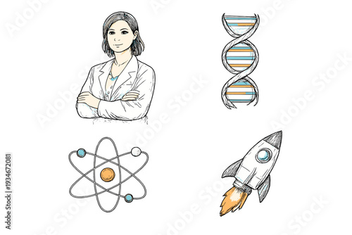 Scientist exploring biology and physics through research DNA atoms and