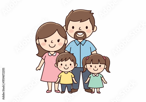 Cartoon Family Portrait with Children and Parents.