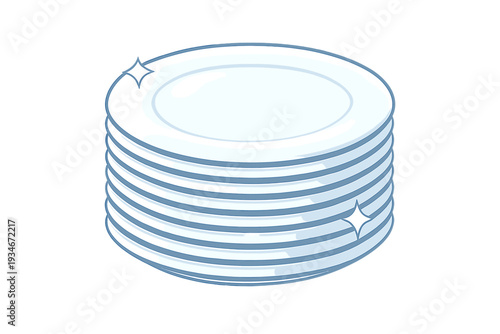 Stack of clean white plates at a kitchen counter after a meal